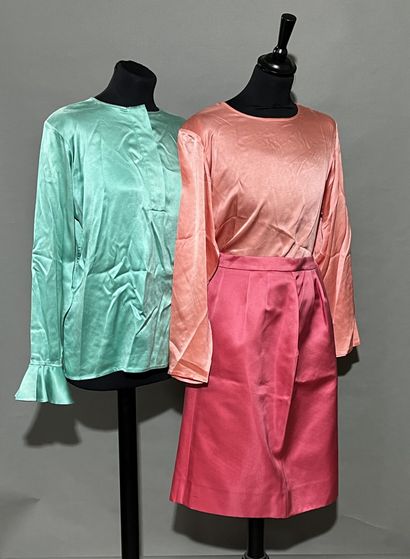 null YVES SAINT LAURENT RIVE GAUCHE
Lot composed of two silk blouses, one powder...