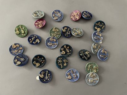 null Set of twenty-four large ceramic buttons for haute couture on the theme of music,...