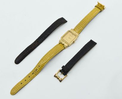 null NINA RICCI 
Watch square dial, gold background, mustard reptile strap with gold...