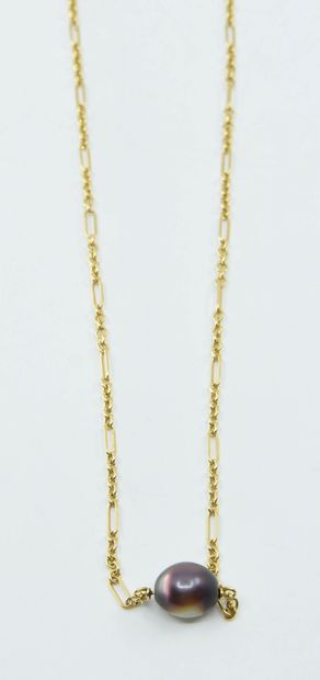 null Chain in 18K yellow gold (750°/°°) with figaro mesh supporting a grey pearl...