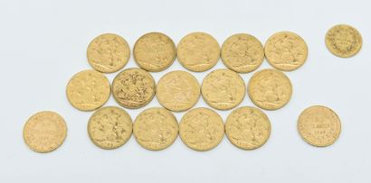 null Set of 16 gold coins including : 

2 x 20 Francs or 
FRANCE : 
-GENIE, 1896...