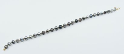 null Necklace decorated with grey Tahitian pearls alternated with small 14K gold...