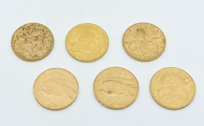 null ETATS-UNIS
Lot comprenant six pièces or de 20 Dollars en or dont : deux type...