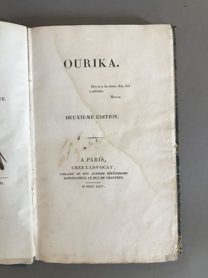 null DURAS (Claire de KERSAINT, duchesse de). Ourika. Paris. Ladvocat. 1824. 1 volume...
