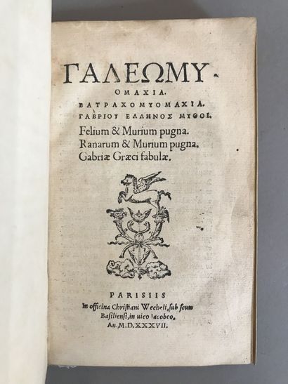 null Galeomyomachy. Paris. Chrétien Wechel. 1537. 1 volume 16 x 10 cm.



Ex-libris...