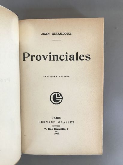 null GIRAUDOUX Jean. Provinciales. Paris. Grasset. 1909. 1 volume in-12.

Exemplaire...
