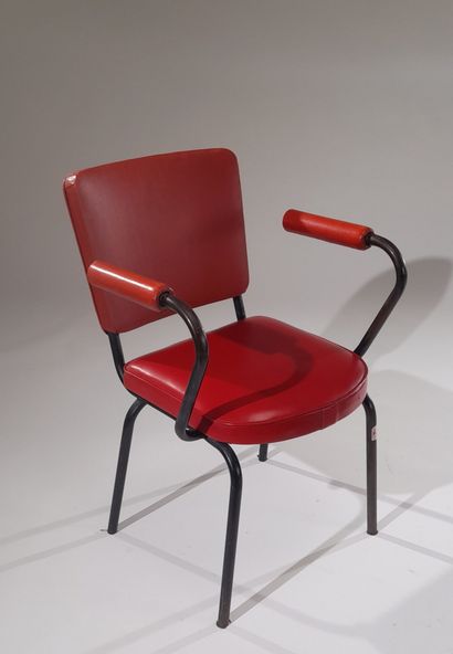 null French work of the 1950s.

Office armchair. The structure is in black lacquered...