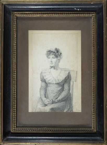null École FRANCAISE du début du XIXème siècle
Portrait de femme assise au bonnet...