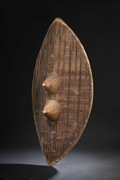 null Bouclier Soga/Ganda, Ouganda 
Osier, bois 
Début du XXème siècle
H. 82 cm

Provenance...
