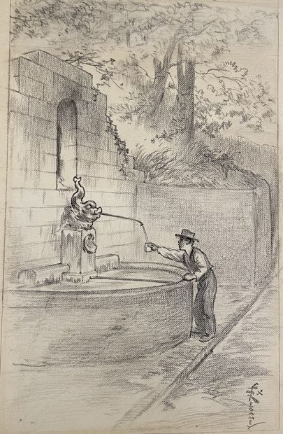 null Félix Élie RÉGAMEY (1844-1907)
Homme s'abreuvant à la fontaine
Mine graphite,...