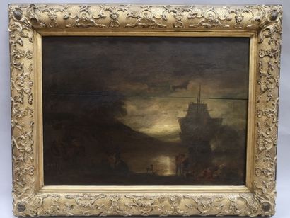 null Attribué à Lieve VERSCHUIR (1630-1686)
Bateaux amarrés, au crépuscule
Panneau...