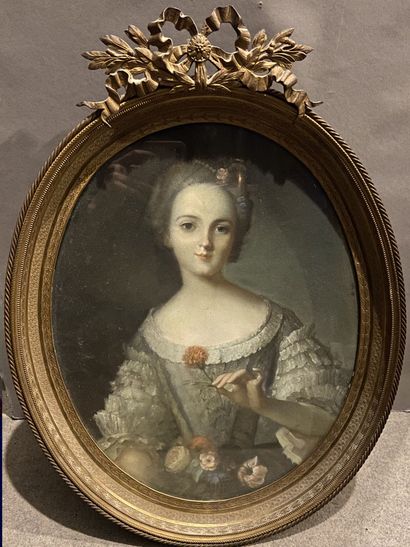 null École française du XIXe siècle dans le goût du XVIIIe 
"Portrait d'une jeune...