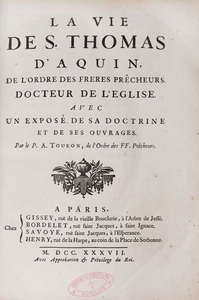 null TOURNON (P. Antoine). La vie de S. Thomas d'Aquin, de l'ordre des frères prêcheurs,...