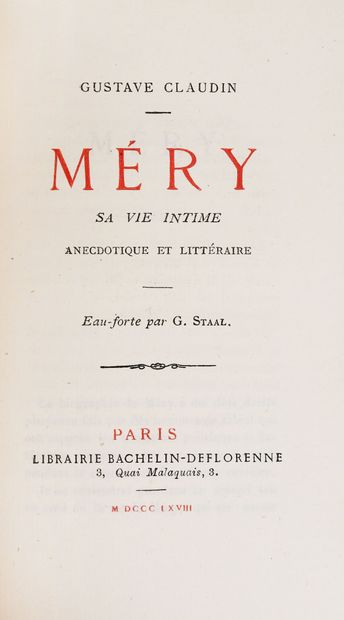 null CLAUDIN (Gustave). Méry. Sa vie intime, anecdotique et littéraire.
Paris, Bachelin-Deflorenne,...