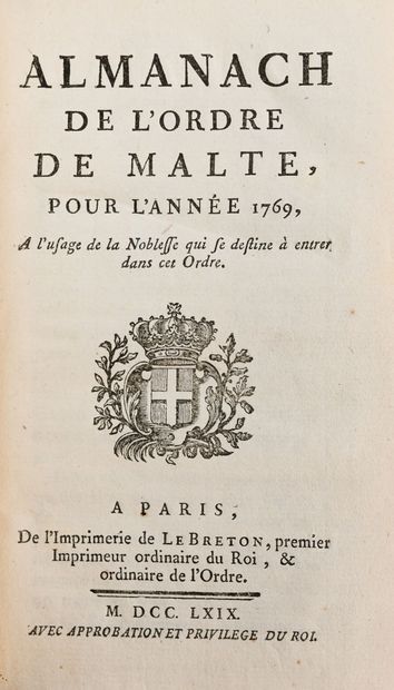 null [Malte]. ALMANACH de l'Ordre de Malte, pour l'année 1769, à l'usage de la noblesse...