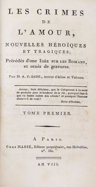 null SADE (Donatien Alphonse François, Marquis de). Les Crimes de l'amour, nouvelles...