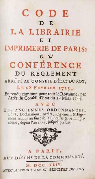 null SAUGRAIN (Cl. M.). Code de la librairie et imprimerie de Paris, ou Conférence...