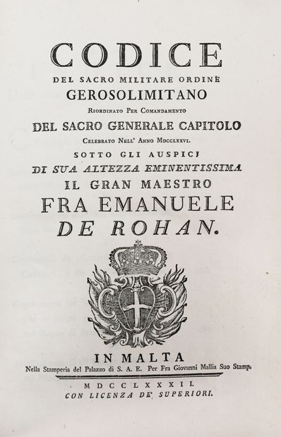 null [Malte]. [ROHAN (E. de)]. Codice del Sacro Militare ordine Gerosolimitano......