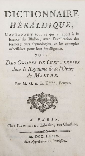 null [Malte]. [GASTELIER DE LA TOUR (Denis-François)]. Dictionnaire héraldique. Suivi...