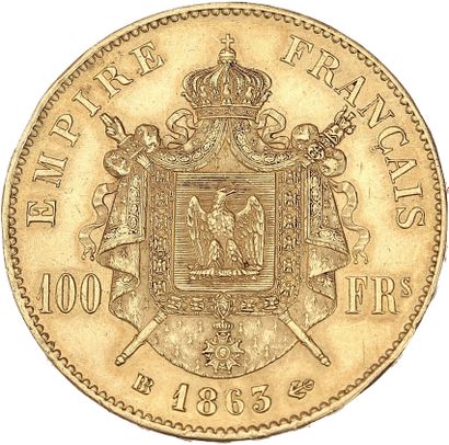 null SECOND EMPIRE 
100 francs or, Napoléon III, tête laurée. 1863. Strasbourg. 
G....