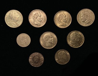 null 20 francs or : 6 exemplaires variés de Louis XVIII au Second Empire.
Joint 10...