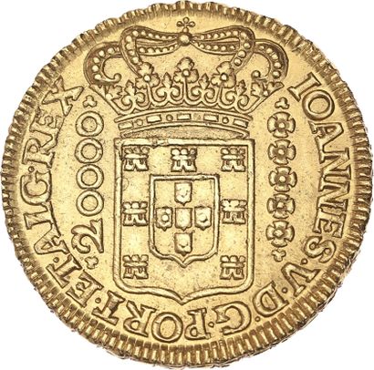 null BRÉSIL, Jean V (1706-1750)
20 000 reis or. 1727. Minas Gerais. 
Fr. 33. 
Superbe....