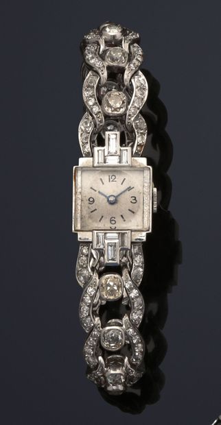 null Montre bracelet de dame en or gris 18k (750 millièmes) et platine (950 millièmes),...