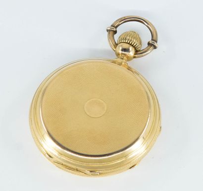 null Montre gousset savonnette en or jaune 18k (750°/°°), cadran à fond émaillé blanc,...