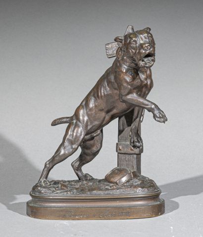 null Prosper LECOURTIER (1855-1924) 
"Prenez garde au chien"
Bronze à patine médaille,...