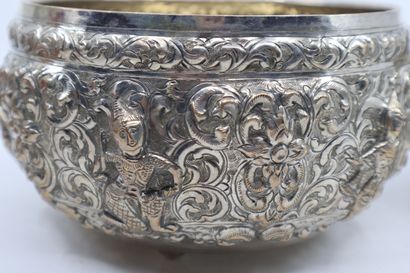 null Cambodia, early 20th century, 
A silver bowl 800 thousandths with repoussé decoration...