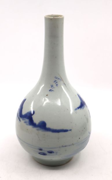 null China, 19th century
A blue-white porcelain piriform vase decorated with a lakeside...