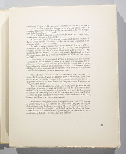 null SAINT-GEORGES (A.),
Éloge de la Table. 
Paris, Éditions de la Couronne, 1947....