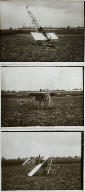 null Aviation fantaisiste, circa 1910
Amusante suite de trois (3) plaques positives...
