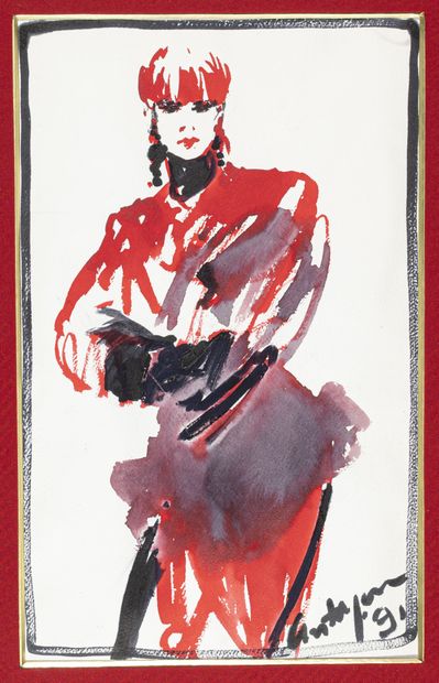 null Arès ANTOYAN (né en 1955)
Jeune femme en rouge et noir, 1991
Dessin au lavis...