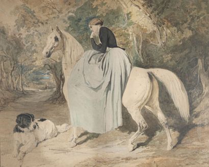 null D'après Alfred de DREUX (1810 - 1860)
Seule au rendez-vous
Aquarelle sur papier...