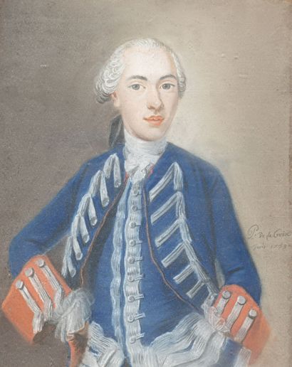 null École FRANCAISE du XVIIIème siècle
Portrait d'officier
Pastel, signé "P. de...