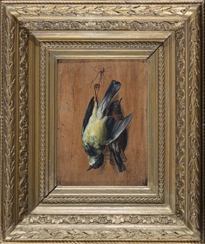 null French school of the XIXth century
Trophies of birds
Oil on panel, monogrammed...