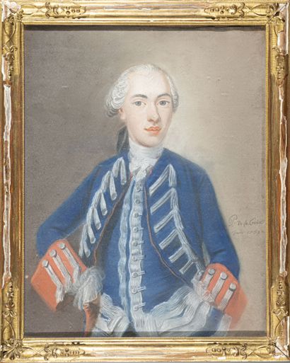 null École FRANCAISE du XVIIIème siècle
Portrait d'officier
Pastel, signé "P. de...