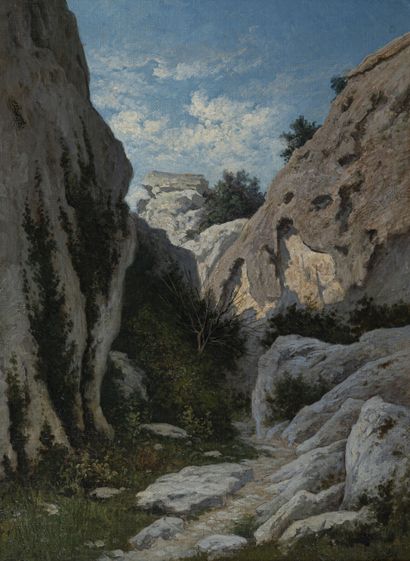 null Horace Antoine FONVILLE (1832-1914)
Sentier en montagne 
Huile sur panneau,...