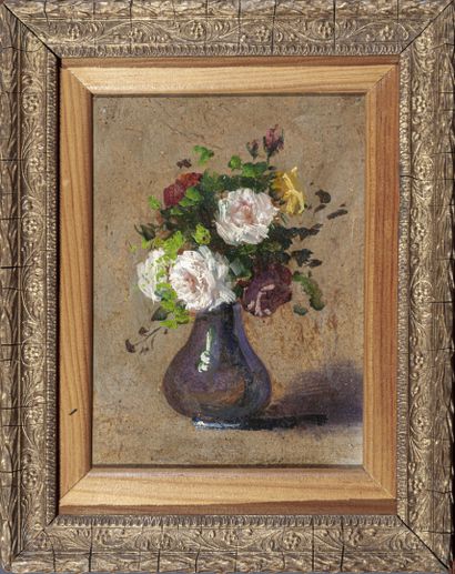 null École FRANCAISE du XIXème siècle
Bouquet de fleurs
Huile sur carton
H. 19,5...