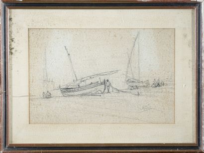 null Adolphe APPIAN (1818-1898)
Les barques
Dessin au crayon noir, signé en bas à...