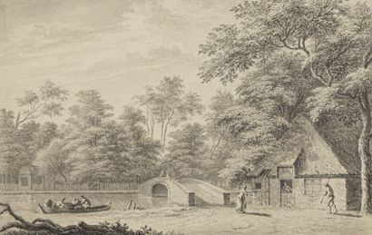 null Gerard van ROSSUM (1699-1772)
Paysage de canal au pont animé
Plume et encre...