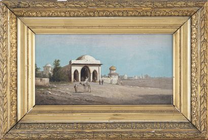 null 19th century ORIENTALIST school
Animated landscape of characters 
Oil on panel,...