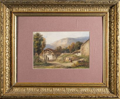 null 19th century FRENCH school
Animated village
Watercolor, signed lower left 
H....