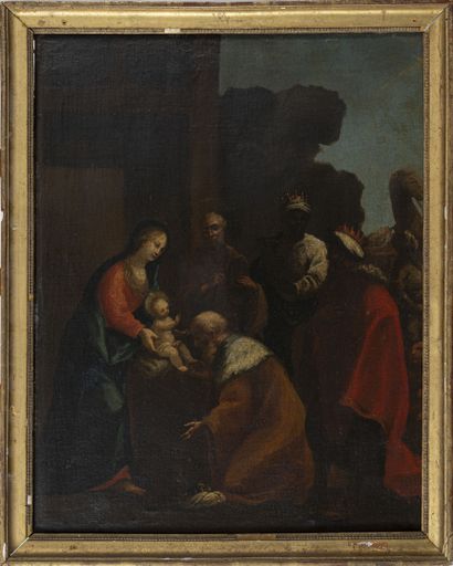null École FRANCAISE du XVIIème siècle
Adoration des mages
Huile sur toile 
H. 70...