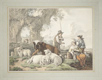 null Ferdinand VON KOBELL (1740-1799)
Scène pastorale
Crayon, pierre noire et aquarelle,...