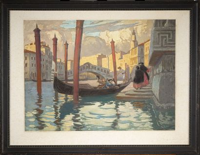 null François Maurice ROGANEAU (1883 - 1973)
Vue du pont du Rialto à Venise
Aquatinte...