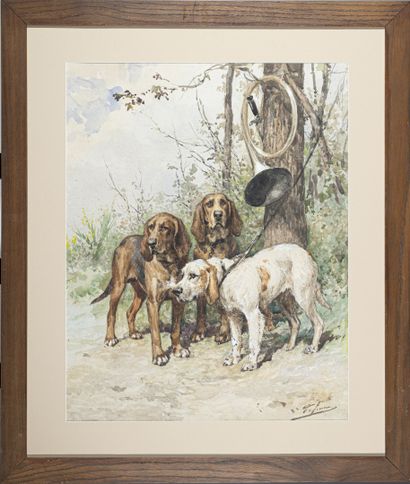 null Olivier Charles de PENNE (1831-1897)
Les trois chiens
Aquarelle, signée en bas...