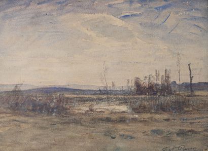null François-Auguste RAVIER (1814-1895)
Paysage à la mare vers Morestel
Aquarelle...