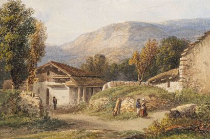 19th century FRENCH school
Animated village
Watercolor,...